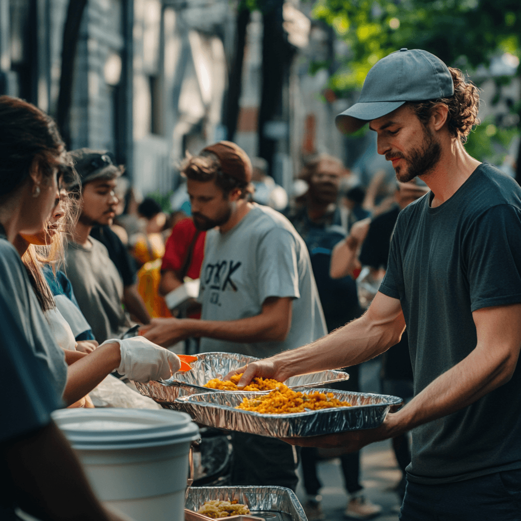 Volunteers cooking meals together