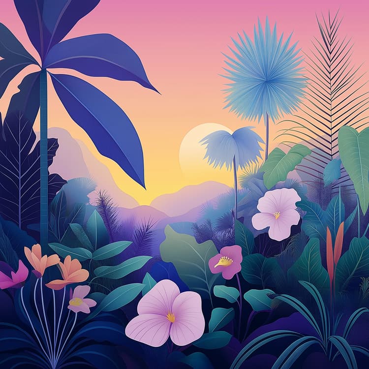 Illustration of a figure at dawn beside a winding river