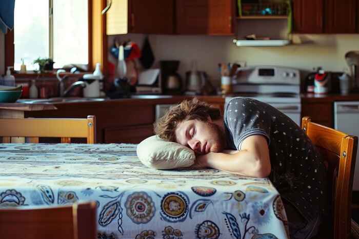 man sleeping on the table