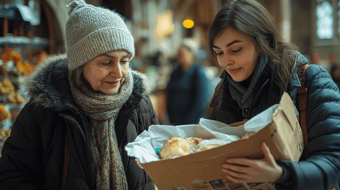 Representation of charity between two women