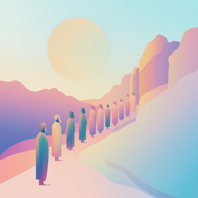 Illustration of a luminous path between mountains at dusk