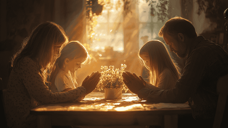 family praying