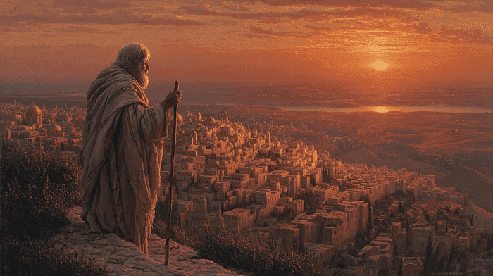 Nicodemus overlooking Jerusalem at sunset