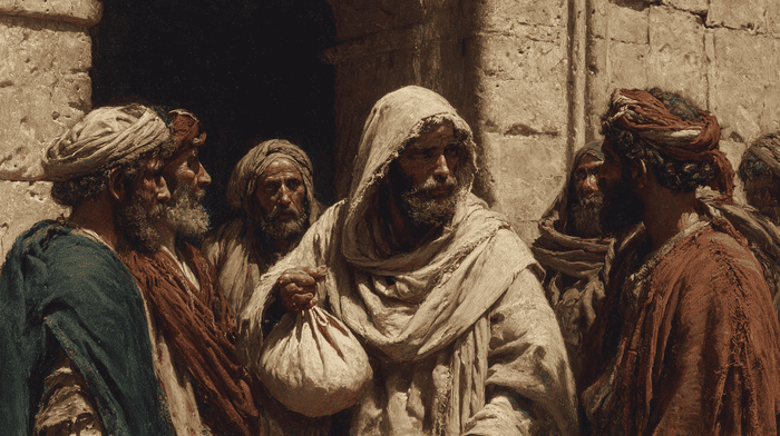 Judas Iscariot holding a small leather money bag