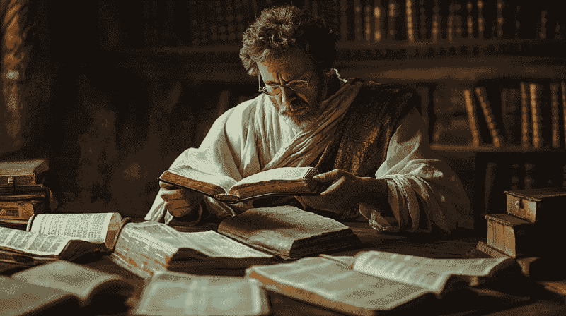 imagen con un erudito leyendo sobre judas