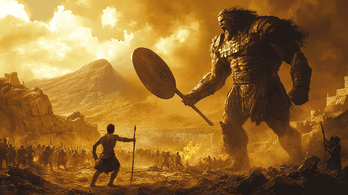 Dramatic depiction of the battlefield in the Valley of Elah