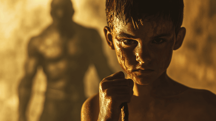 A young determined David in the face of danger