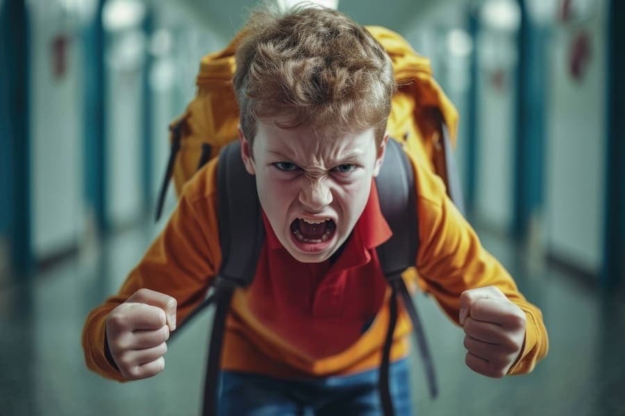 A young boy expressing intense anger, illustrating the impulsive emotions that can lead to cursing